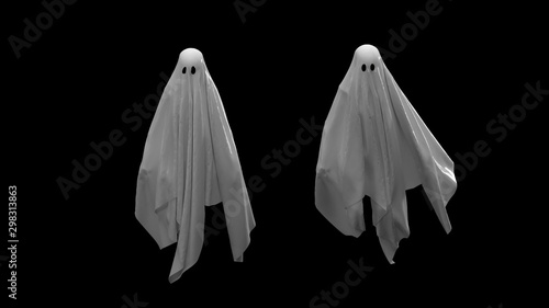 3d render Flying white Ghost on a black background