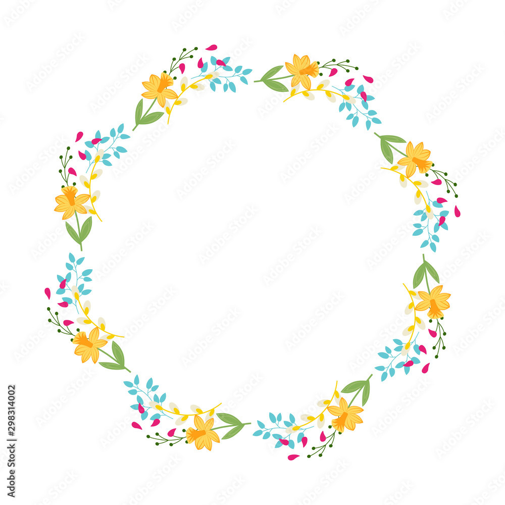 Decoration template wreath for cards, greetings, invitation, announcements, anniversary. Botanical vector illustration