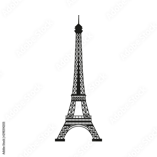 Silhouette Eiffel tower, Paris, France, on a white background.
