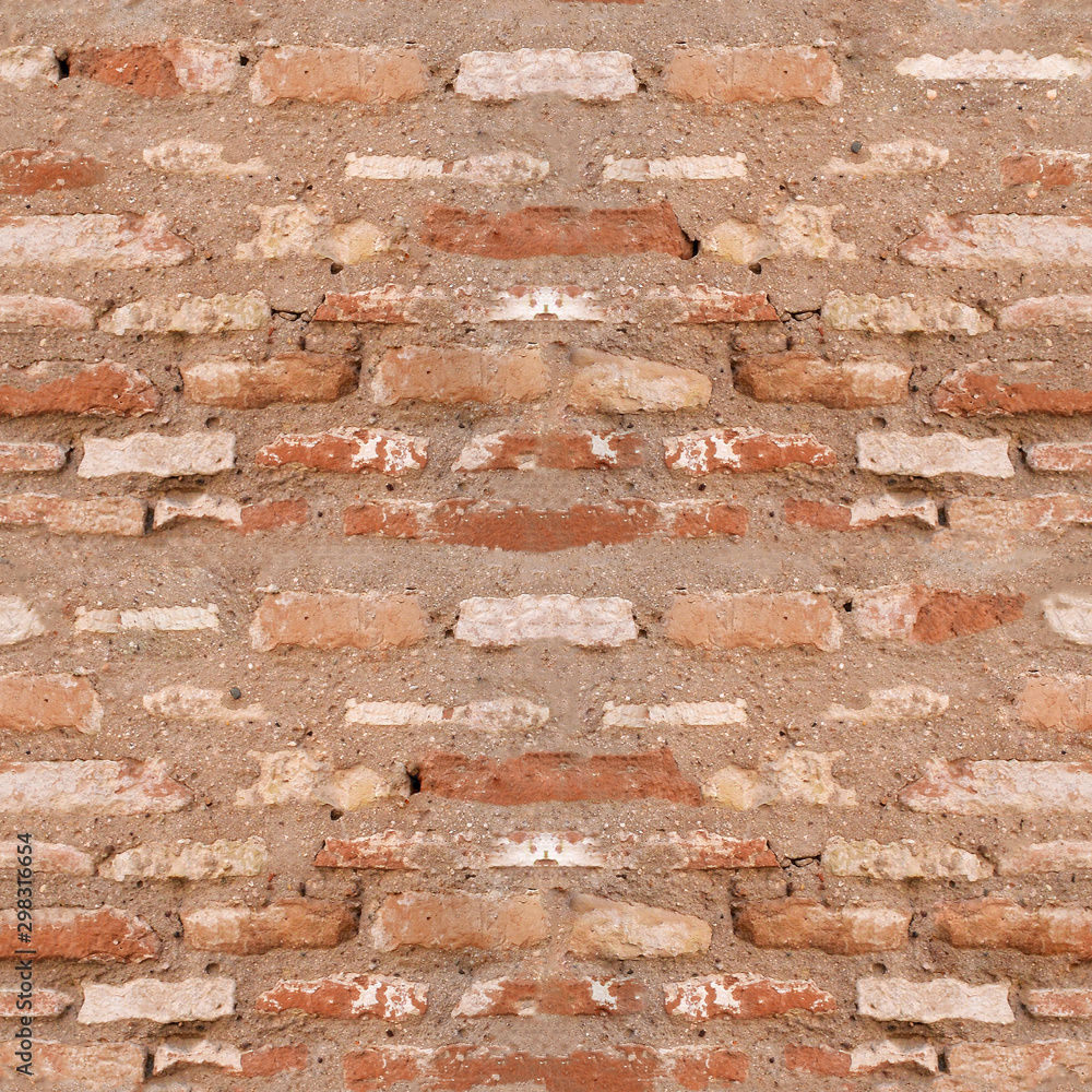 Obraz premium Seamless Texture of Warm Red Brick Crumbling Wall from Seville, Spain