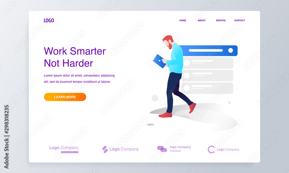 Man walking holding tablet illustration concept for website or landing page Man walking holding tablet illustration concept for website or landing page