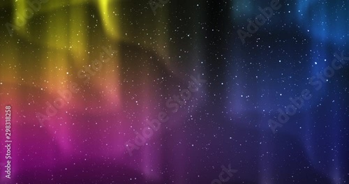 Seamless video loop - multicolour aurora in a clear night sky with twinkling stars - 3D-render - ProRes