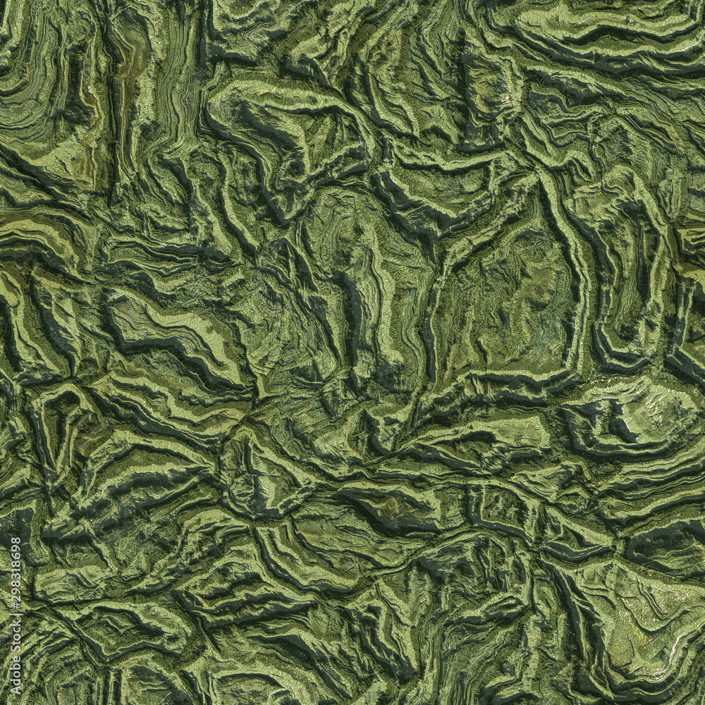 Obraz premium Aerial view from air plane of green nature mountains seamless texture background. 3d illustration