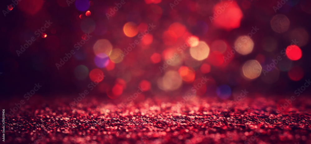 background of abstract red, gold and black glitter lights. defocused. banner - obrazy, fototapety, plakaty 