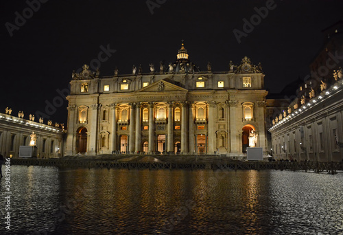 Saint Peters Cathedral in Vatican City night view after rain in Rome, Italy