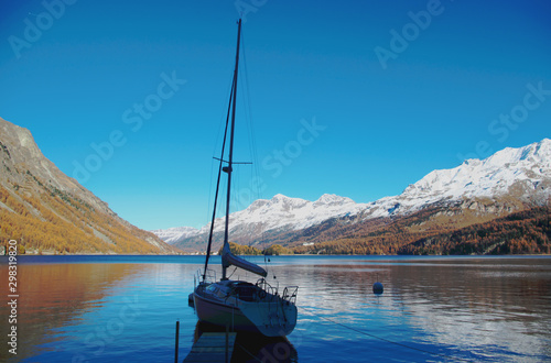 Lake Sils (German Silsersee), Upper Engadine valley, Grisons, Switzerland.  photo