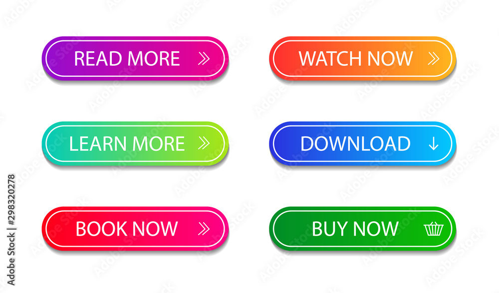 Set of modern button for infographic, web, modile, game. Colorful call action icon. Template gradient navigation button menu. Infographic button read, more isolated. Button collection. vector Set of modern button for infographic, web, modile, game. Colorful call action icon. Template gradient navigation button menu. Infographic button read, more isolated. Button collection. vector
