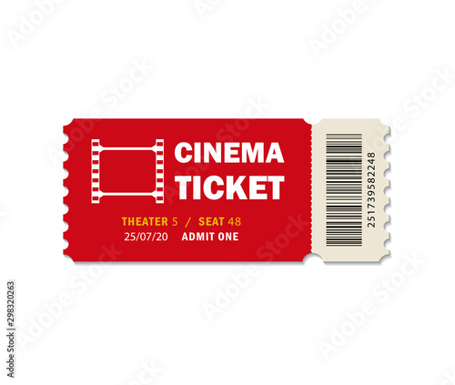 Ticket of cinema for movie. Template red VIP entry pass tickets for theater, festival, cinema on isolated background. Pass ticket on film. 3d paper coupon icon. vector illustration eps10