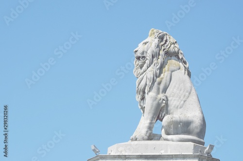 Bavarian Lion ( Bayerischer Löwe ) at entrance of the harbor in Lindau, Germany