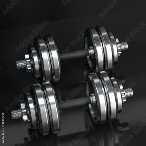 Dumbbells with black background, fitness theme, 3d rendeirng.