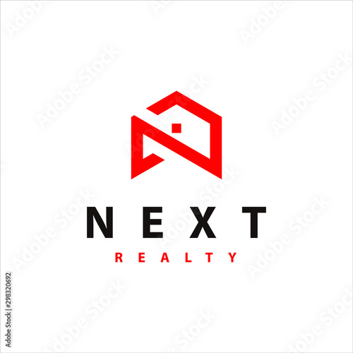 simple modern line in red color home shaped icon and realty or property logo design inspiration