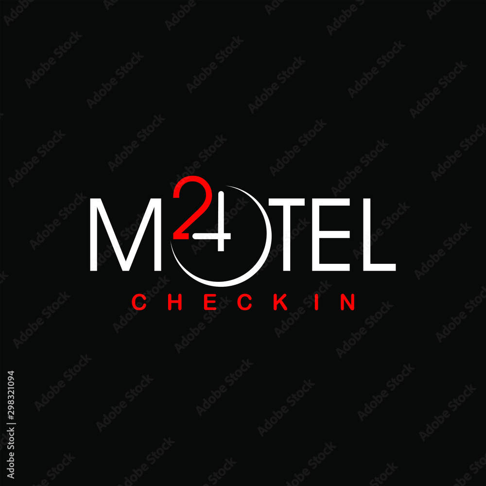 simple corporate text and clock picture for 24 hours service motel logo design inspiration