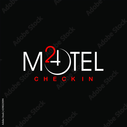 simple corporate text and clock picture for 24 hours service motel logo design inspiration
