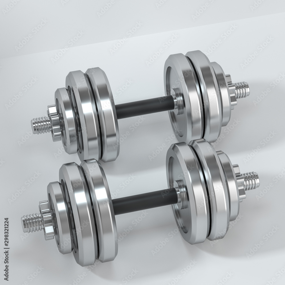 Fototapeta premium Hantle z czarnym tłem, motyw fitness, rendeirng 3d.