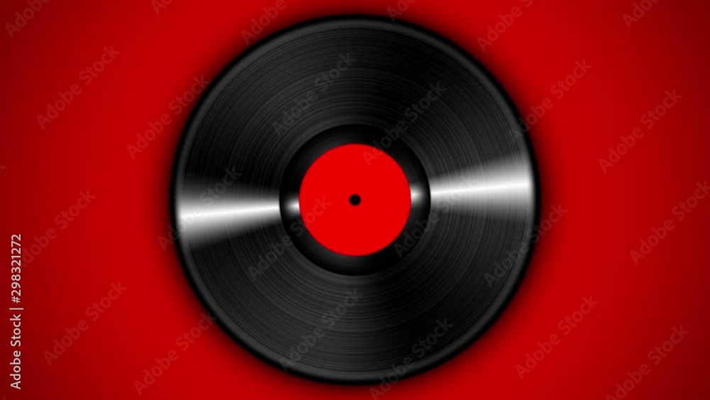 Spinning vinyl discs on simple red background. Seamless looping footage.