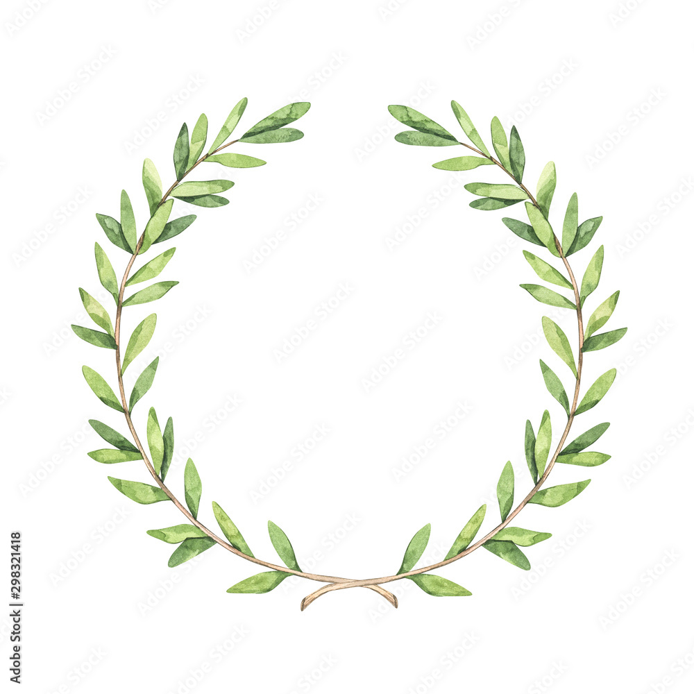 Laurel wreath with greenery branches - Watercolor illustration. Happy new year and merry christmas. Winter composition. Perfect for cards, wedding invitations, banners, posters Laurel wreath with greenery branches - Watercolor illustration. Happy new year and merry christmas. Winter composition. Perfect for cards, wedding invitations, banners, posters