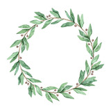 Laurel wreath with eucalyptus - Watercolor illustration. Happy new year and merry christmas. Winter greenery composition. Perfect for cards, wedding invitations, banners, posters