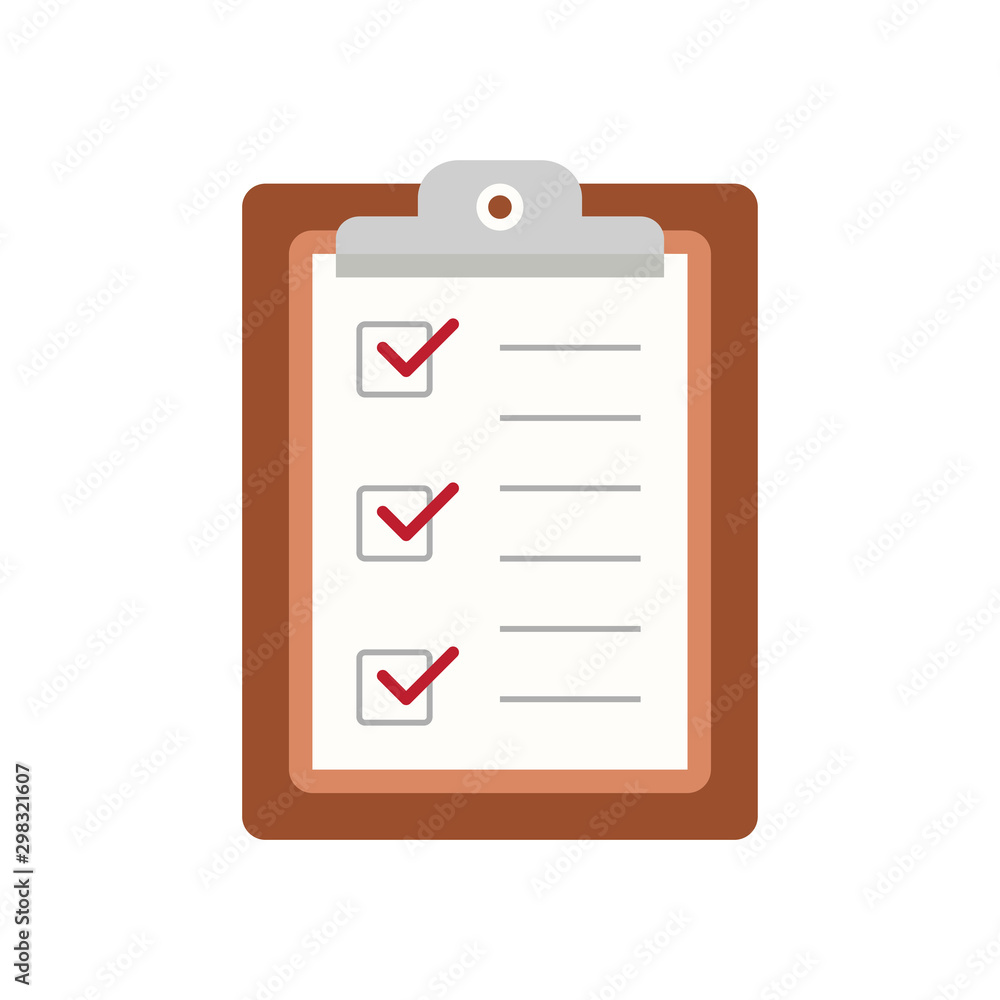 Icon clipboard checklist or document with checkmark with text in flat style Icon clipboard checklist or document with checkmark with text in flat style