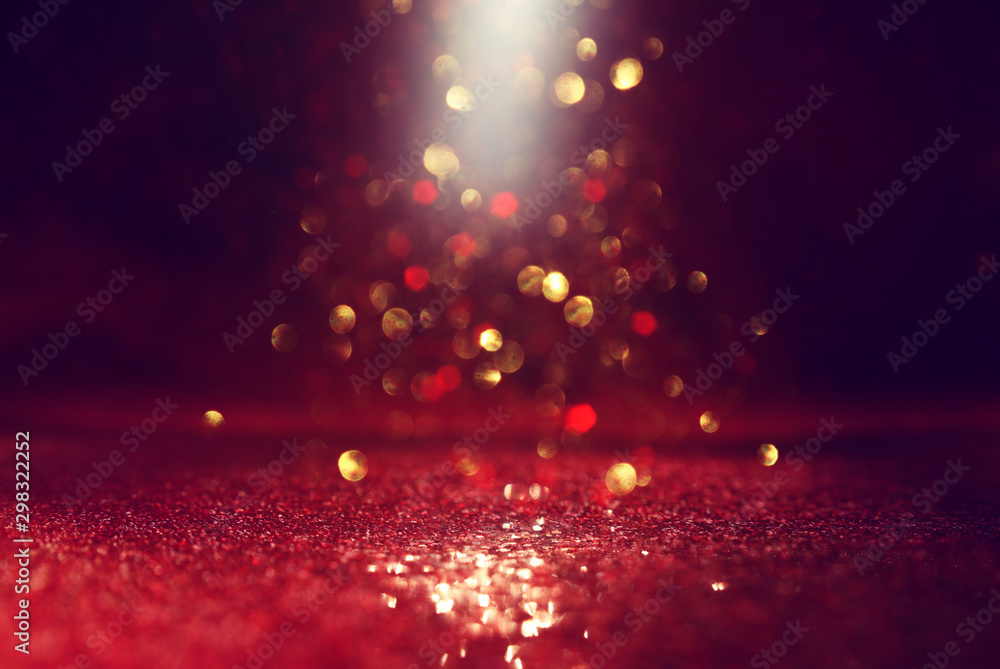 background of abstract red, gold and black glitter lights. defocused - obrazy, fototapety, plakaty 