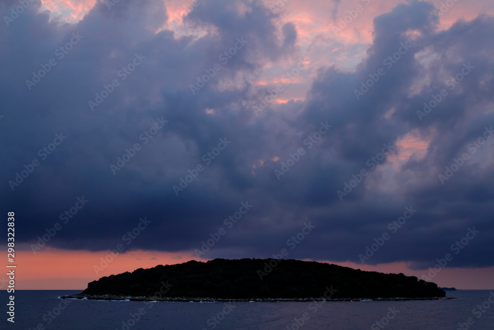 Storm on the Adriatic coast in Istra during sunset, Croatia