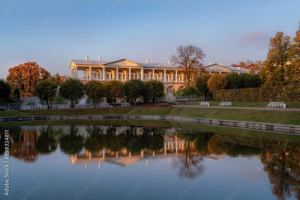 Golden autumn in Catherine Park, Pushkin, St. Petersburg, Russia. Cameron Gallery.