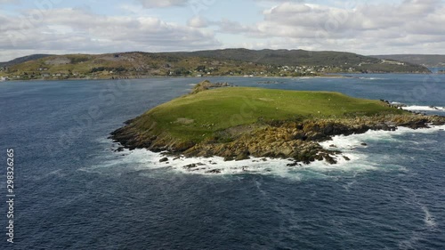 Aerial view of ocean and townhouses in newfoundland