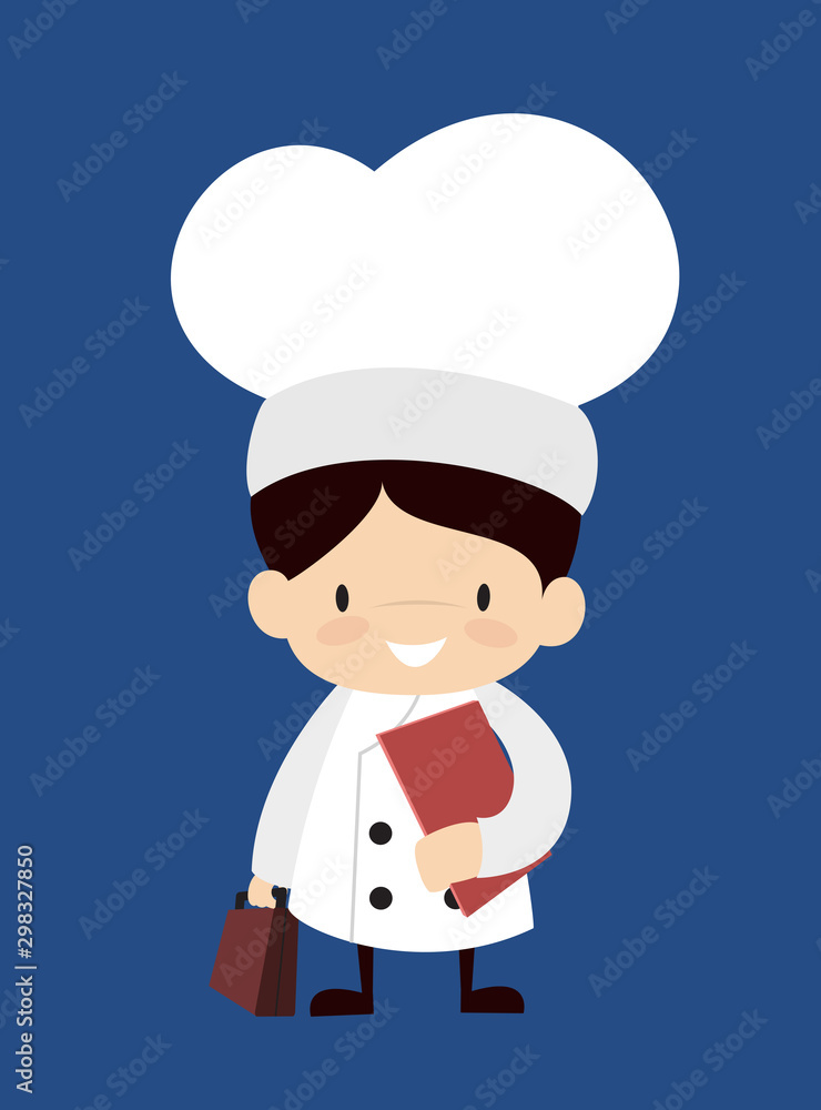 Cute Cartoon Chef - Standing with File and Briefcase Cute Cartoon Chef - Standing with File and Briefcase