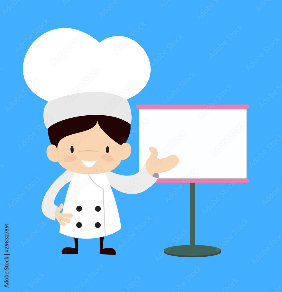Cute Cartoon Chef - Showing on White Board Cute Cartoon Chef - Showing on White Board