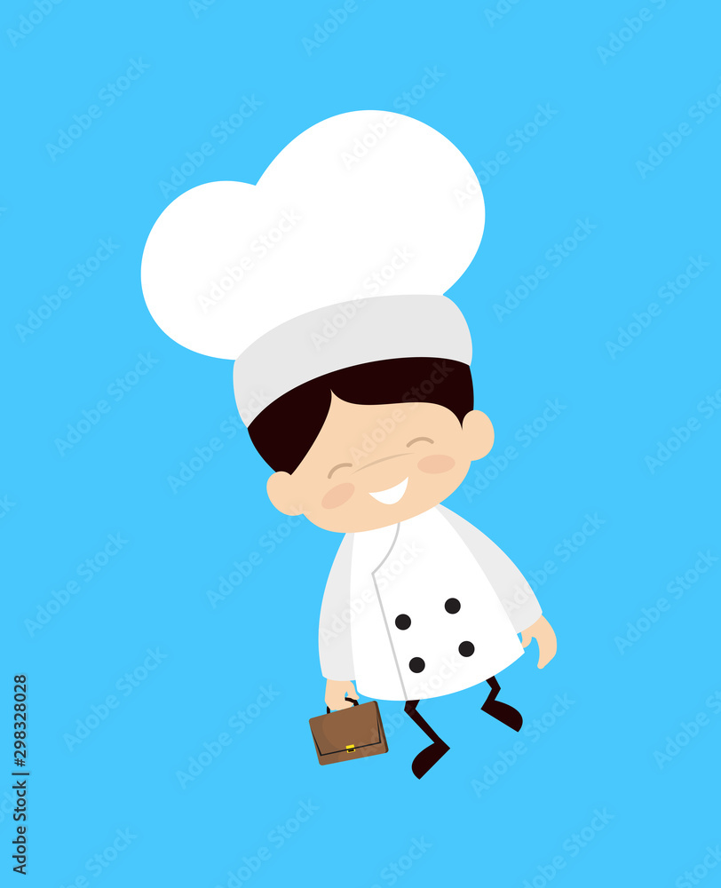 Cute Cartoon Chef - Cheerful Face with Holding Suitcase Cute Cartoon Chef - Cheerful Face with Holding Suitcase