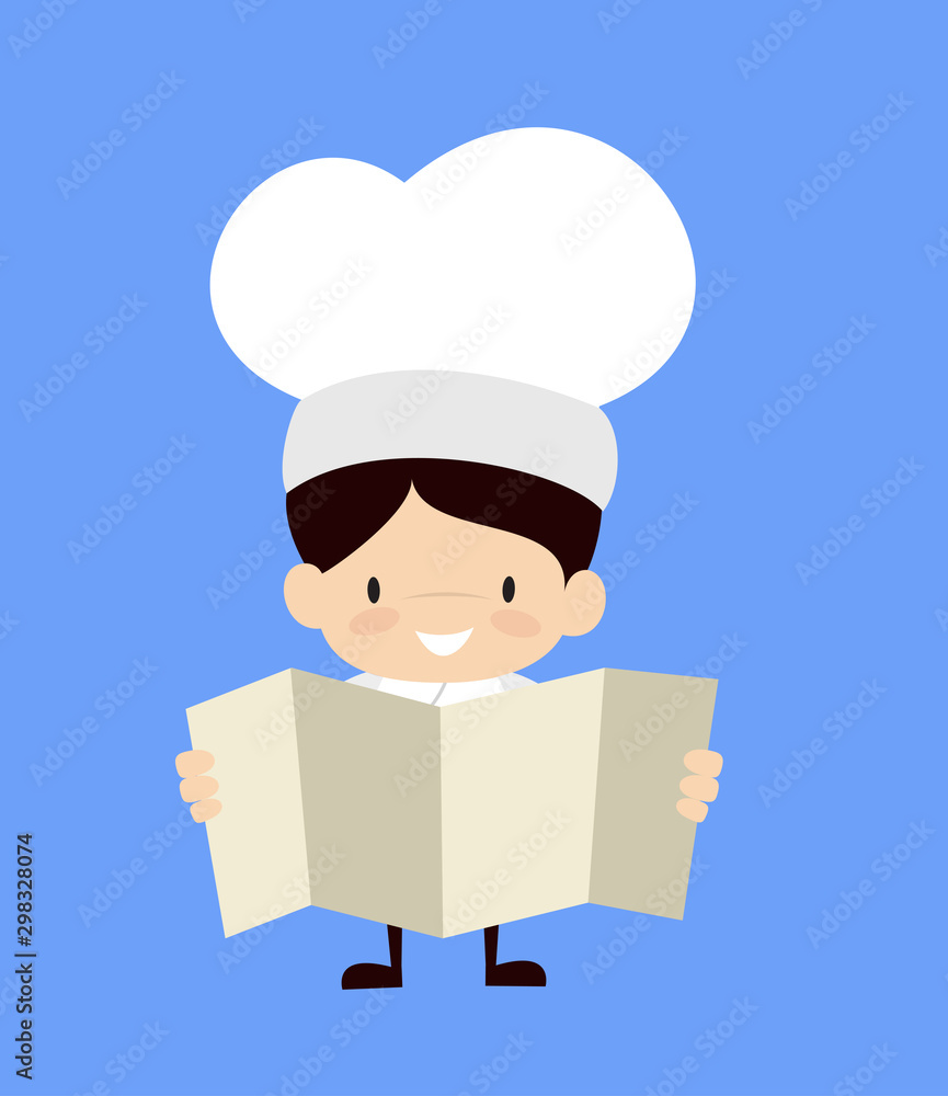 Cute Cartoon Chef - Holding a Folded Paper Banner Cute Cartoon Chef - Holding a Folded Paper Banner