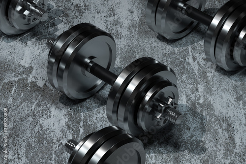 Dumbbells with concrete background, fitness theme, 3d rendeirng.