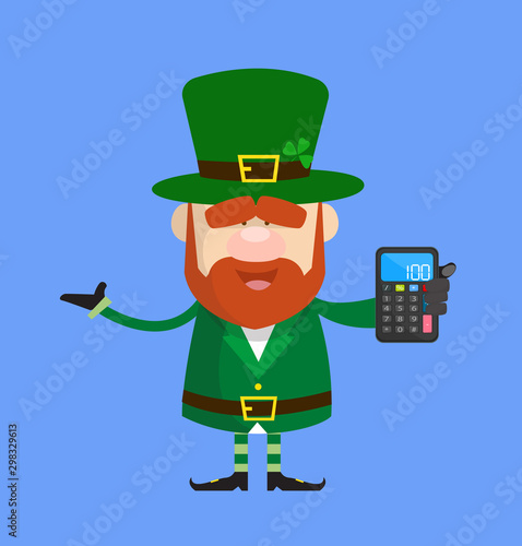 Cute Leprechaun Cartoon - Presenting a Calculator