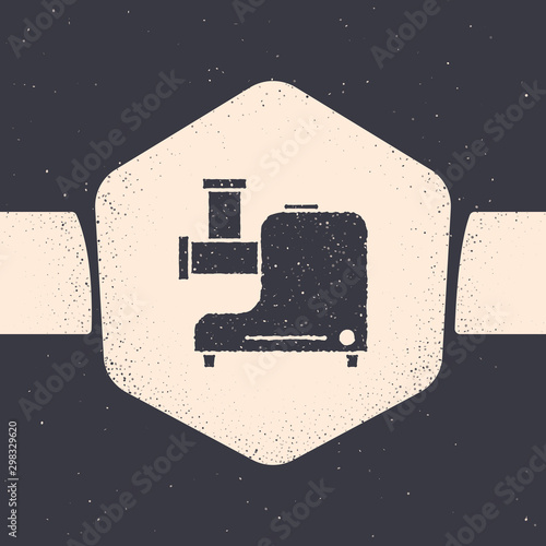 Grunge Kitchen meat grinder icon isolated on grey background. Monochrome vintage drawing. Vector Illustration