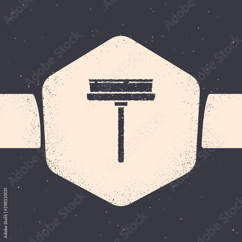 Grunge Cleaning service with of rubber cleaner for windows icon isolated on grey background. Squeegee, scraper, wiper. Monochrome vintage drawing. Vector Illustration
