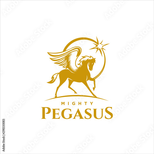 pegasus logo winged horse vector flat gold color simple illustration for mascot design inspiration