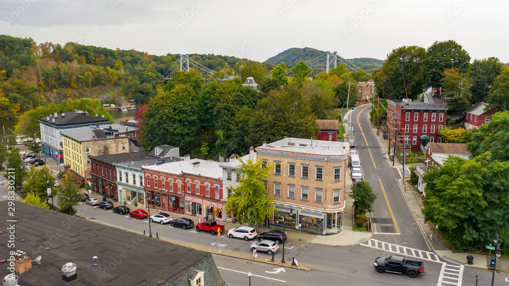 Aerial View Over Broadway Street South Kingston New York - obrazy, fototapety, plakaty 