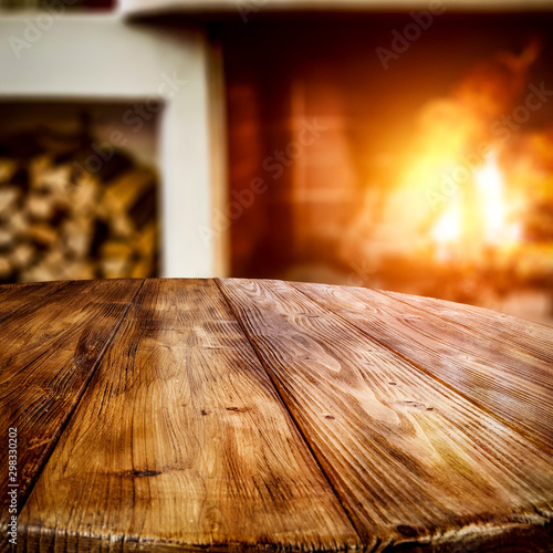 desk of free space and fireplace 