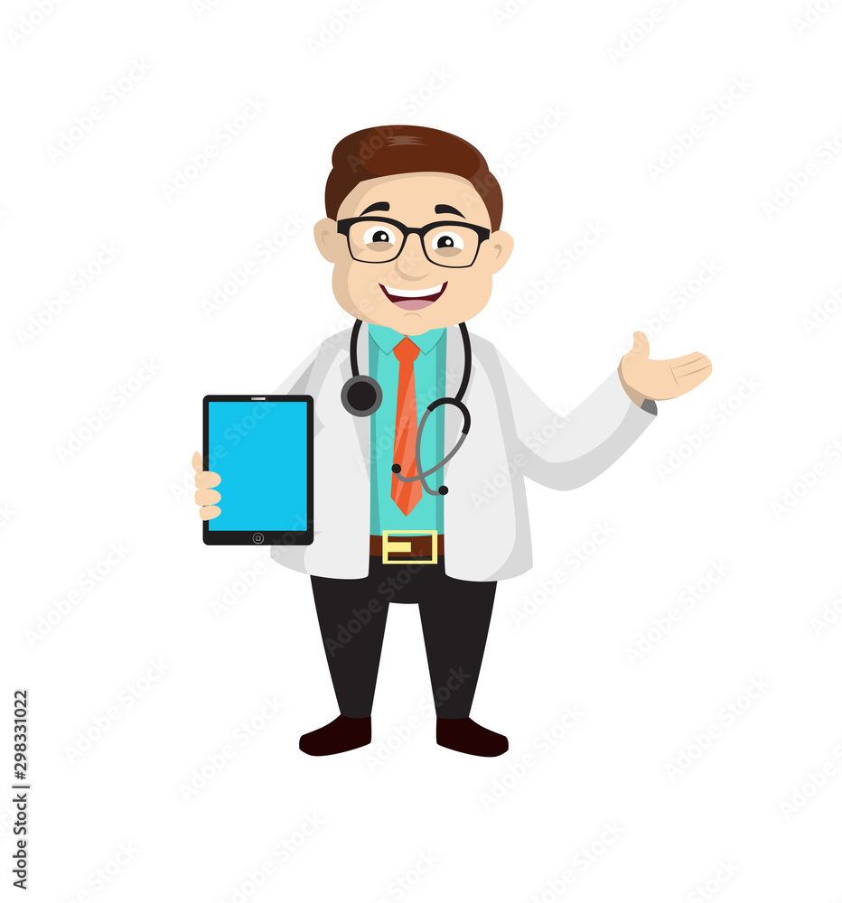 Dermatologist Doctor - Presenting a Tablet with blank screen Dermatologist Doctor - Presenting a Tablet with blank screen