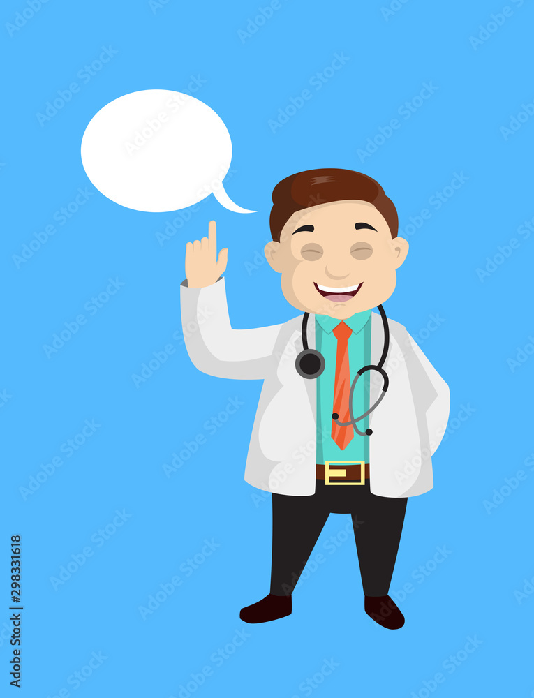 Dermatologist Doctor - Smiling and Pointing to Speech Bubble Dermatologist Doctor - Smiling and Pointing to Speech Bubble