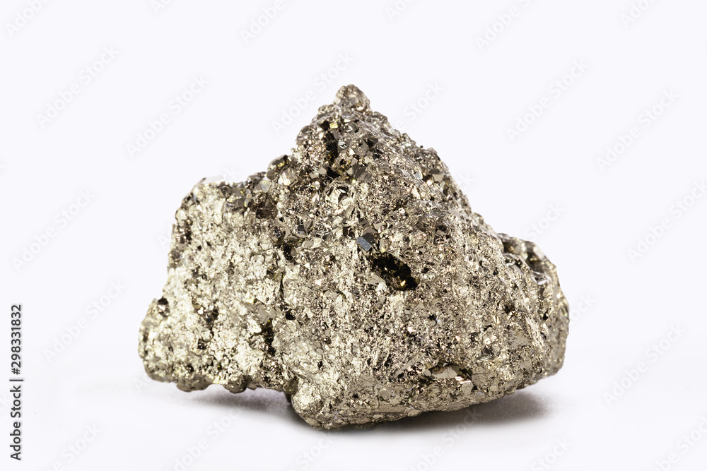 Iron pyrite nugget or iron expert, silver metal in the raw state. Brazilian nugget. Concept of mineral extraction or geology of Brazil.