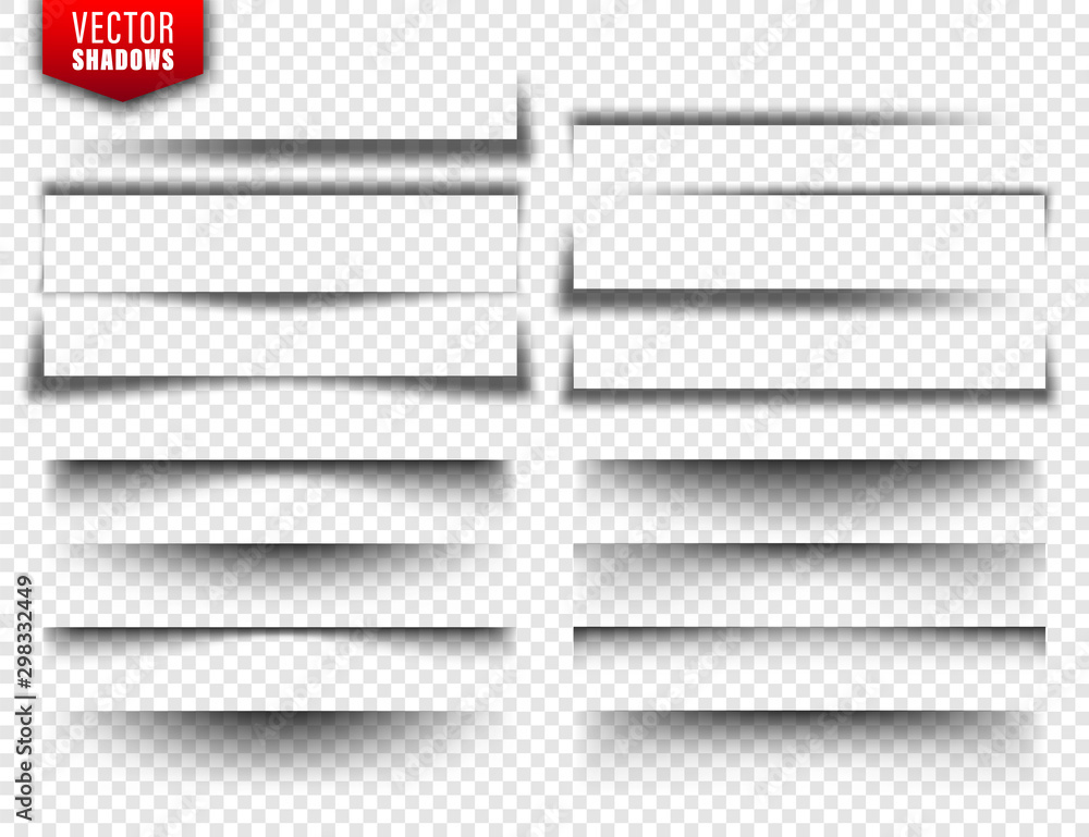 Vector shadows set. Page dividers on transparent background. Realistic isolated shadow. Vector illustration. - obrazy, fototapety, plakaty 