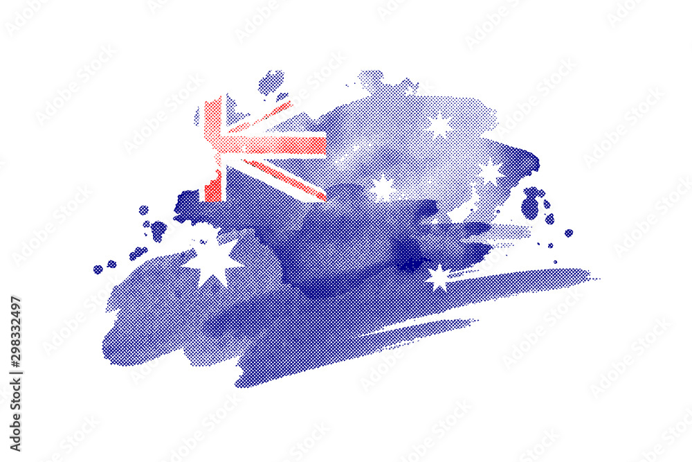 National flag of Australia. Stylized Australian flag with watercolor halftone effect on plain background - obrazy, fototapety, plakaty 