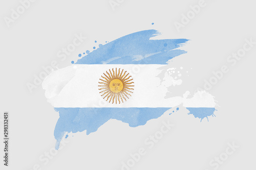 National flag of Argentina. Stylized Argentinian flag with watercolor halftone effect on plain background