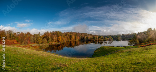 Fototapeta Naklejka Na Ścianę i Meble -  Stunning landscape image of Tarn Hows in Lake District during beautiful Autumn Fall.