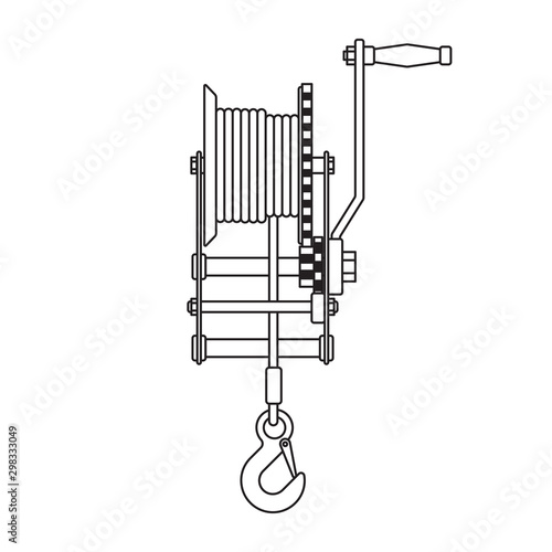 Small hand manual mechanical winch. Front view.