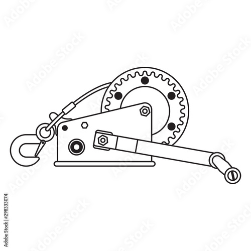 Mechanical winch. Side view.