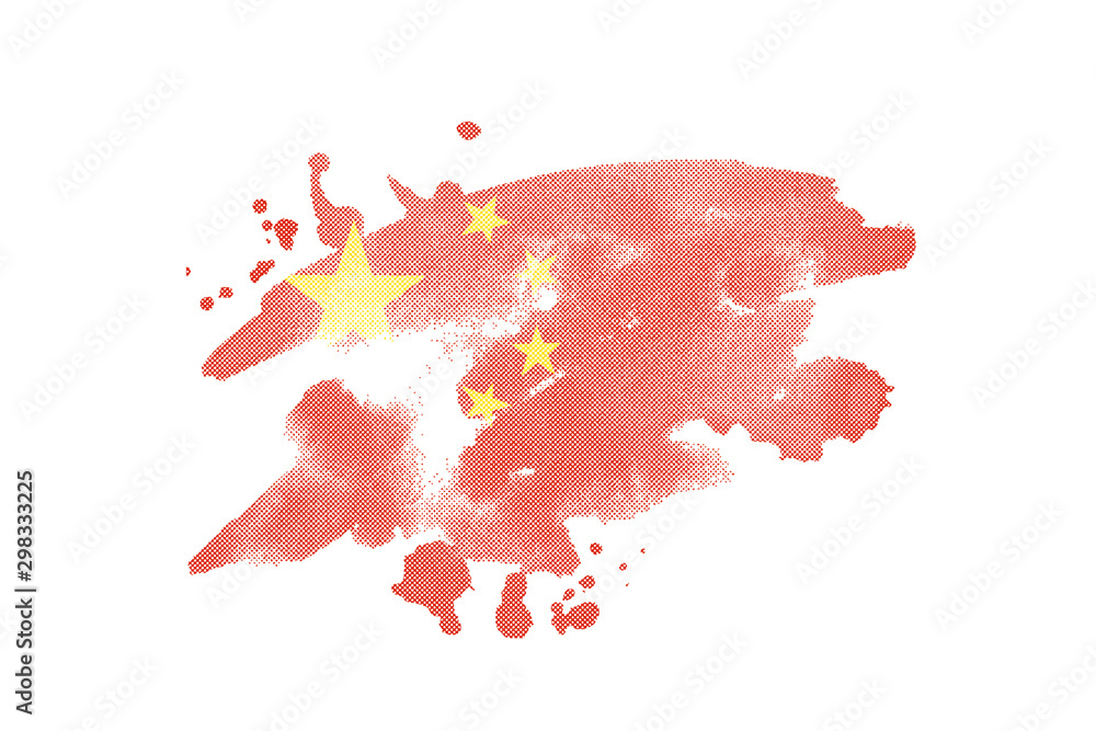 National flag of China. Stylized Chinese flag with watercolor halftone effect on plain background