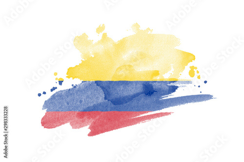 National flag of Colombia. Stylized Colombian flag with watercolor halftone effect on plain background