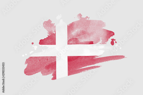 National flag of Denmark. Stylized Danish flag with watercolor halftone effect on plain background