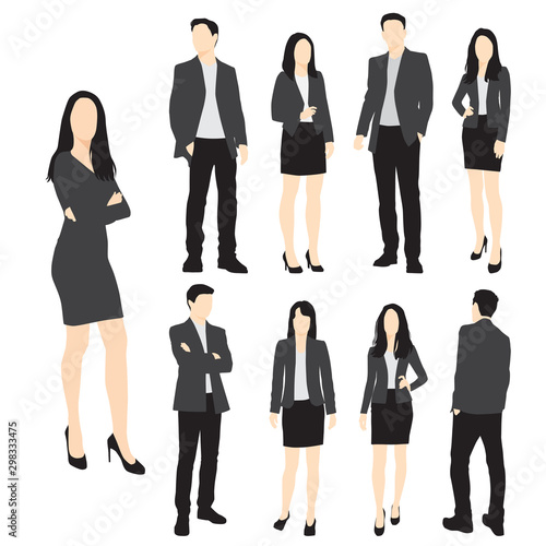 Silhouettes of men and women standing, cartoon character, group business people, vector illustration, flat designe icon, isolated on white background